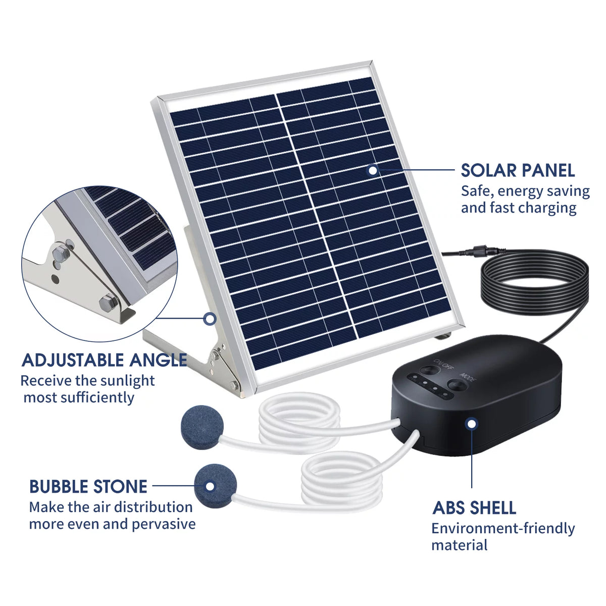 10W Solar Pump Aquarium Aerator with Air Stone Bracket Q956