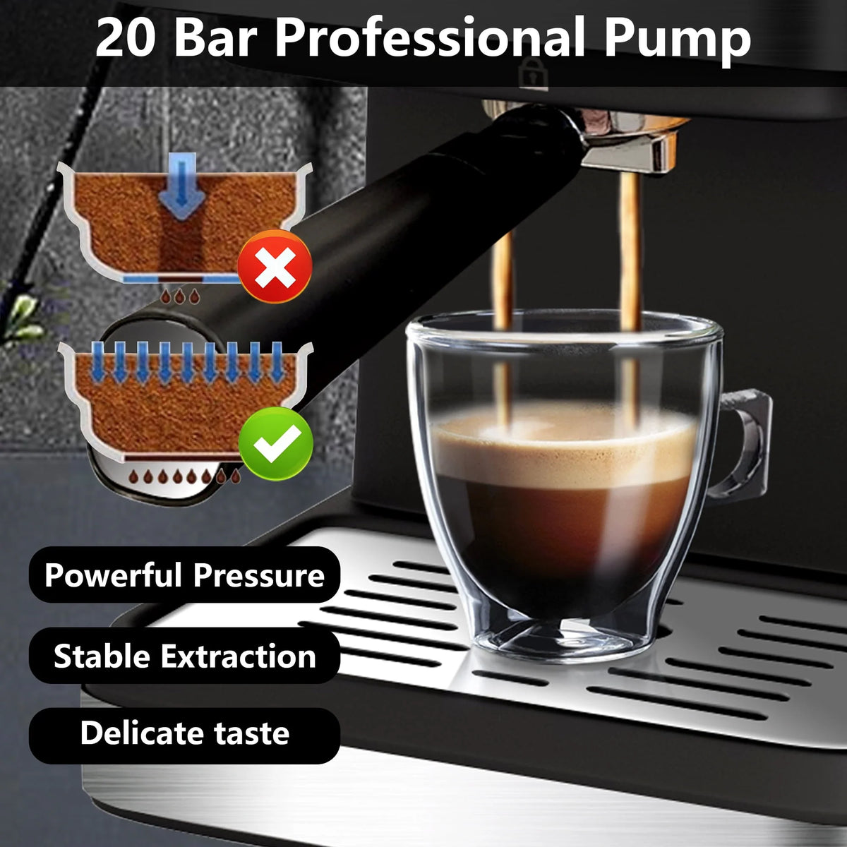 20 Bar Stainless Steel Espresso Machine with Milk Frother Y655