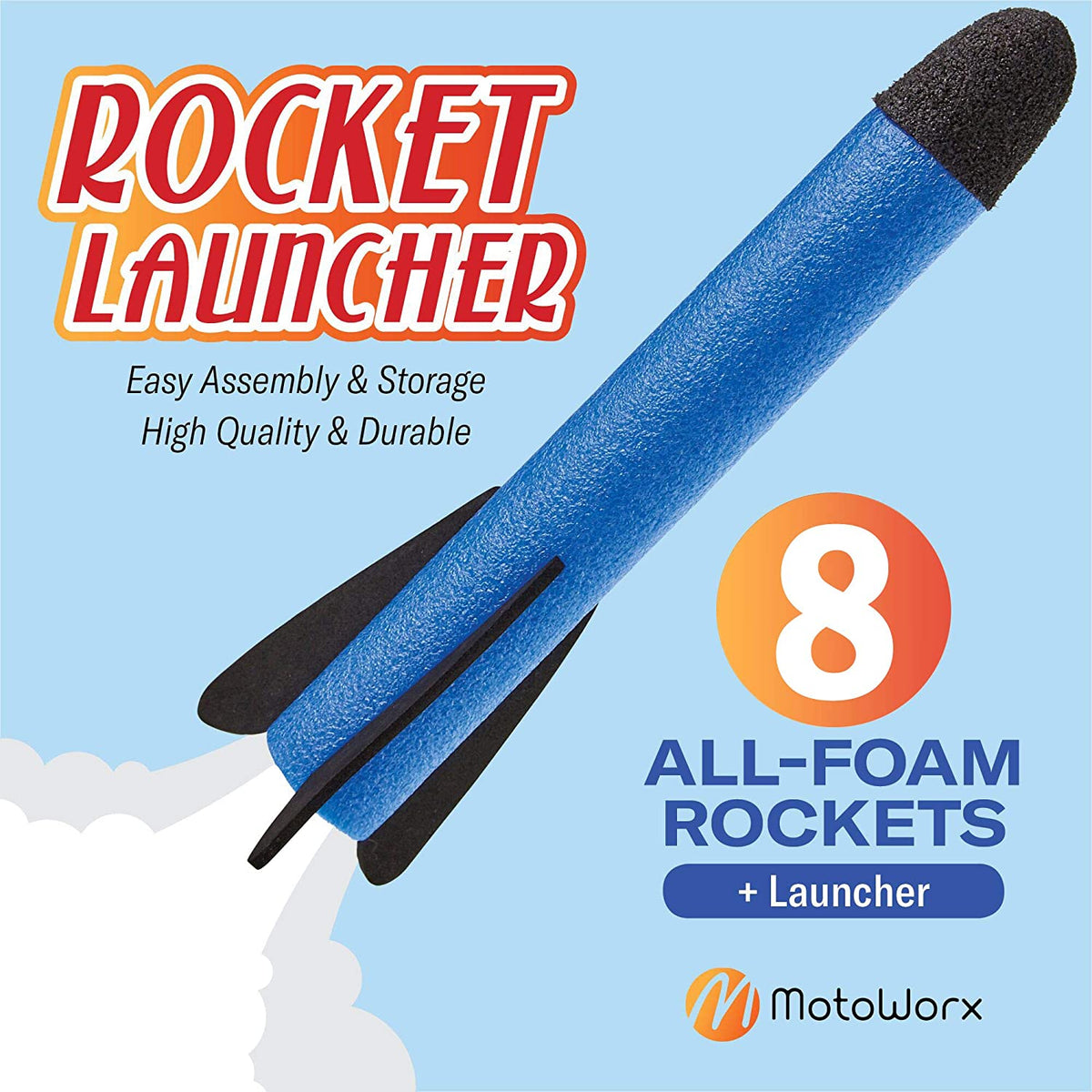 Toy Rocket Launcher with 8 Colorful Foam Rockets and Foot Launch Pad E870