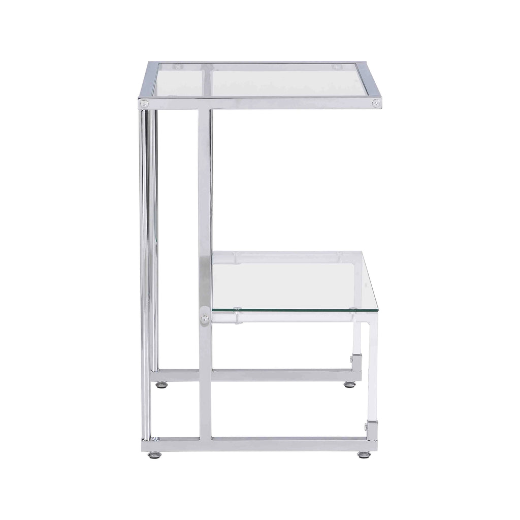 Chrome 2-Tier Acrylic Glass Top C Shape Side Table J1958