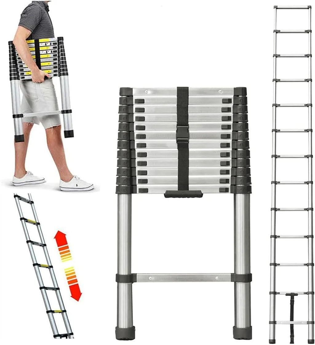 Telescoping Ladder 12.5FT Stainless Steel Extension Ladder S793