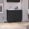 Black 2 Door Utility Base Cabinet with Stainless Steel Countertop U9377