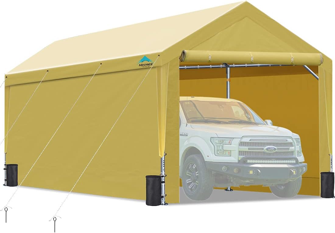 10'x20' Heavy Duty Steel Carport with Sidewalls and Doors I535
