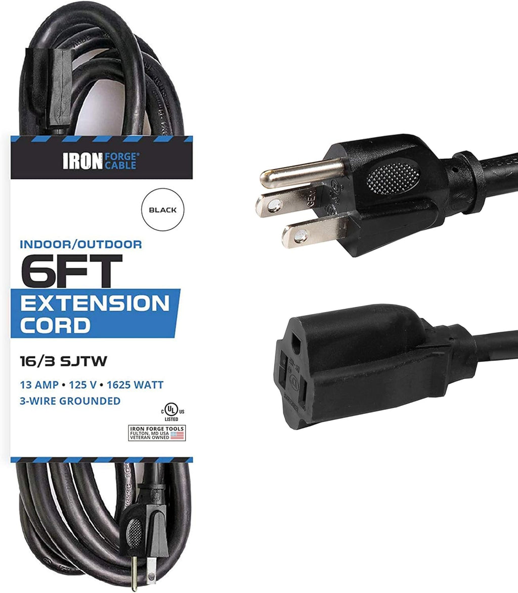 Black 16/3 100 Ft Outdoor Extension Cord with 3 Prong Grounded Plug D85972