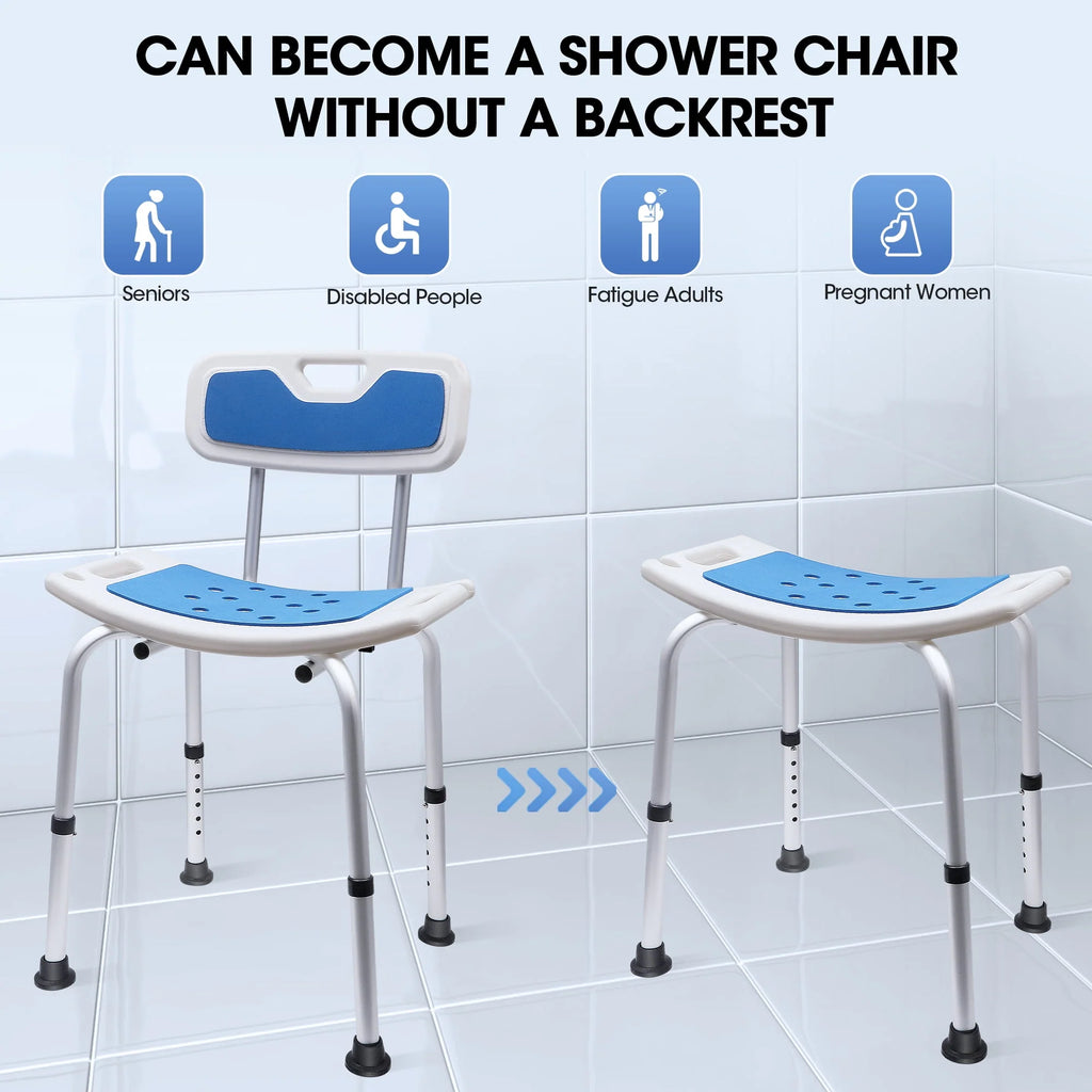 Bath and Shower Chair with Back and Padded Armrests, Height Adjustable U59334