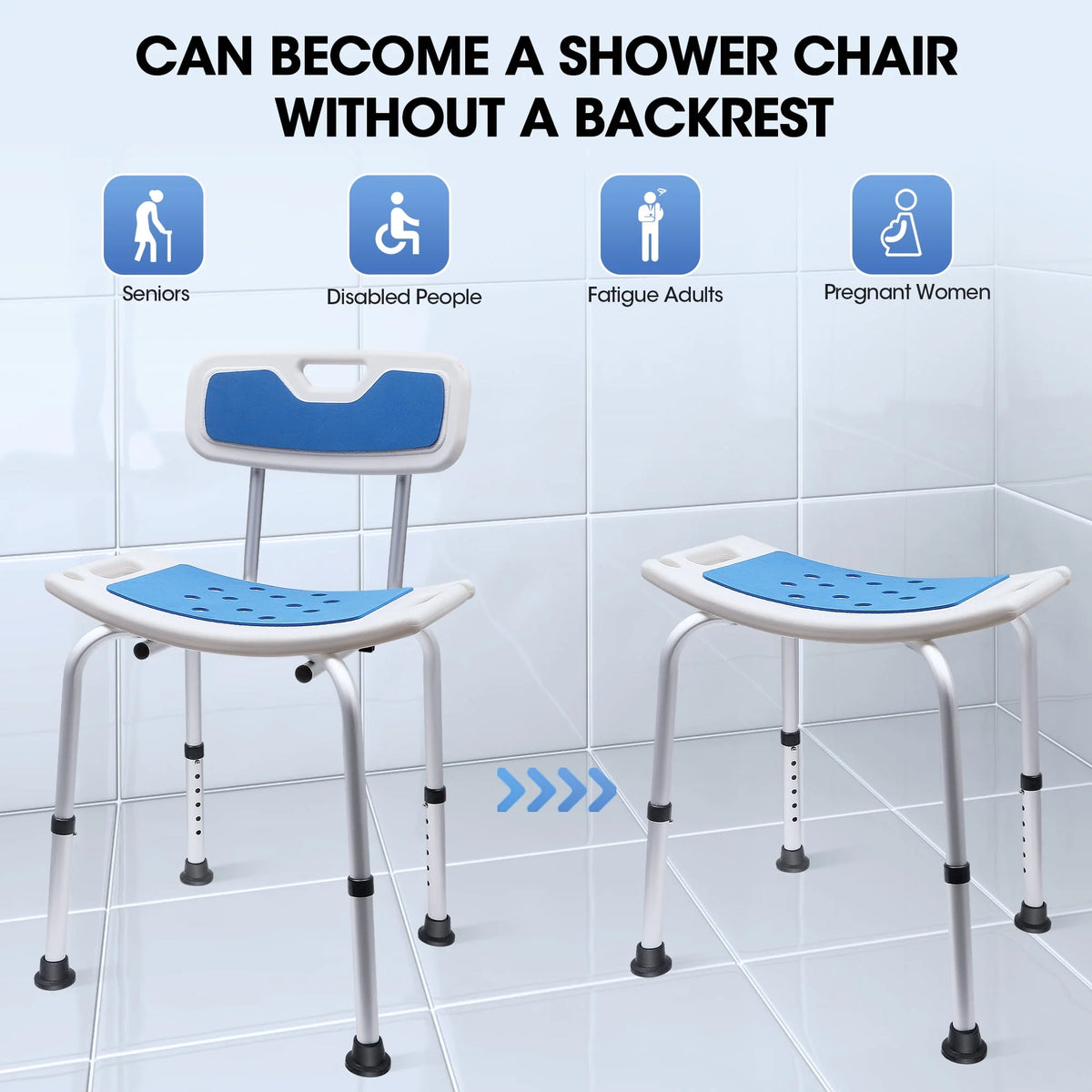 Bath and Shower Chair with Back and Padded Armrests, Height Adjustable U59334