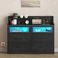 Black 6 Drawer Wood Dresser with Charging Station D620