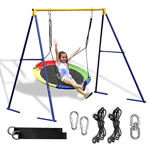 43inch Saucer Tree Swing with A Frame Swing Stand Heavy Duty Metal Frame U651