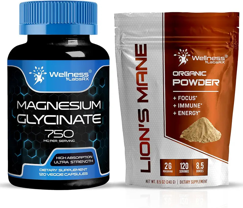 Magnesium Glycinate Capsules 750mg Lions Mane Powder 2000mg Q633