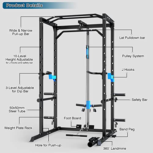Power Cage with J-Hooks, Dip Handles, Landmine Attachment H6260