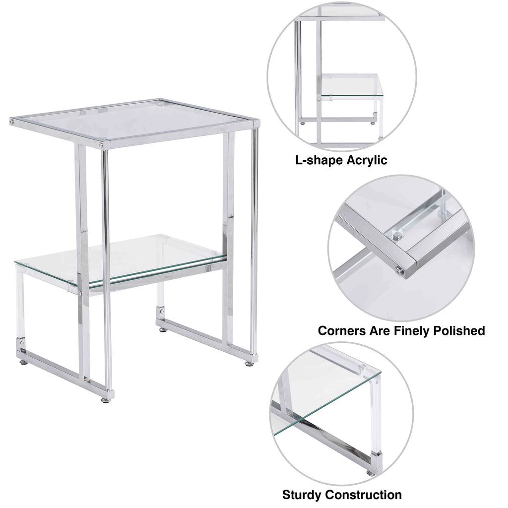 Chrome 2-Tier Acrylic Glass Top C Shape Side Table J1958