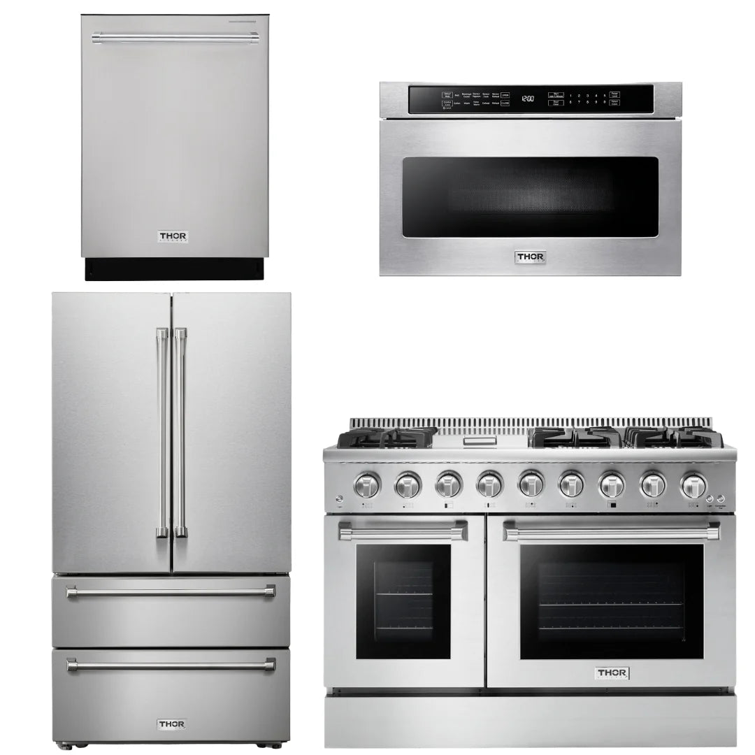 48 In. Propane Gas Range, Refrigerator, Dishwasher, Microwave Drawer F168