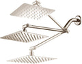 Brushed Nickel Stainless Steel Rainfall Square Showerhead with Brass Extension Arm, Pack of 2 W662