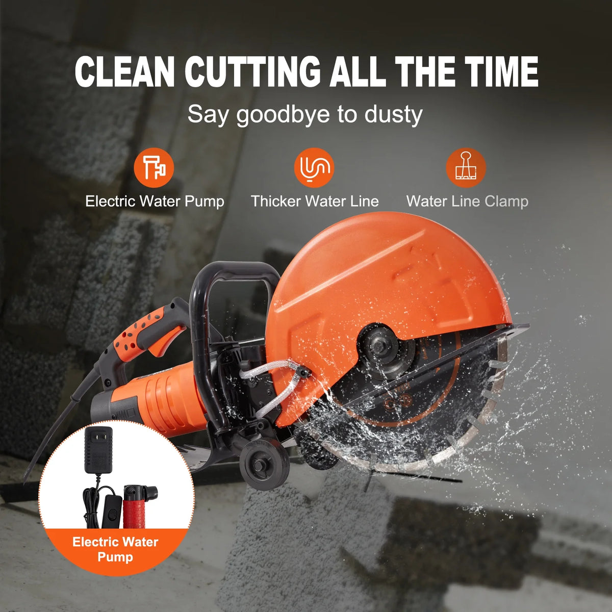 14'' Electric Concrete Saw Wet/Dry Saw Cutter with Water Pump and Blade H190