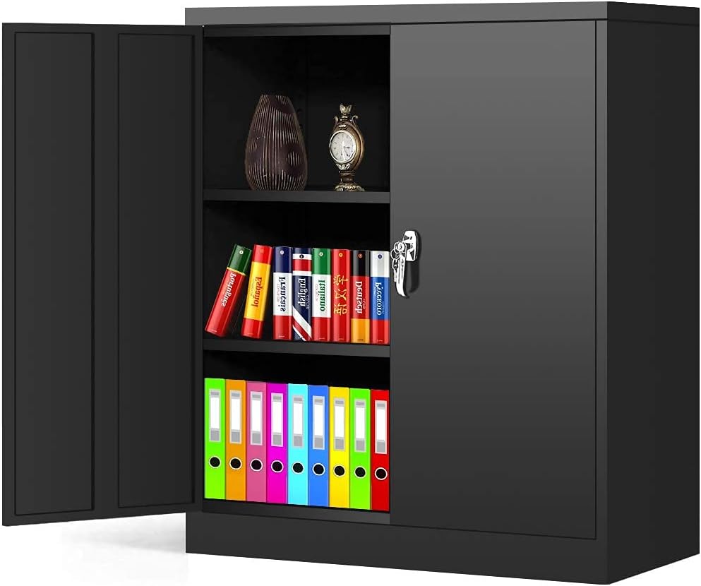 Locking Metal Cabinet with 2 Doors, 4 Adjustable Shelves, Black Z424997