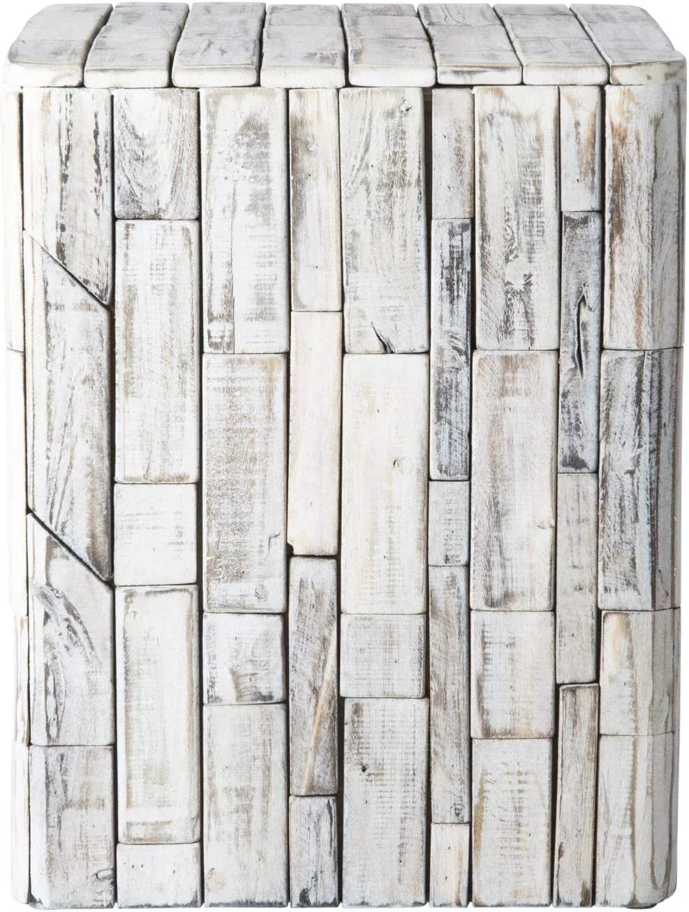 White-Washed Recycled Wood Stool End Table Q342460
