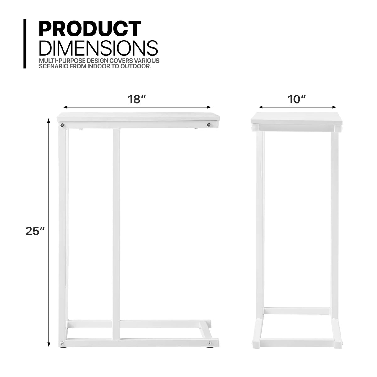 C-Shape Rectangle Side Table with Metal Frame, White A795130