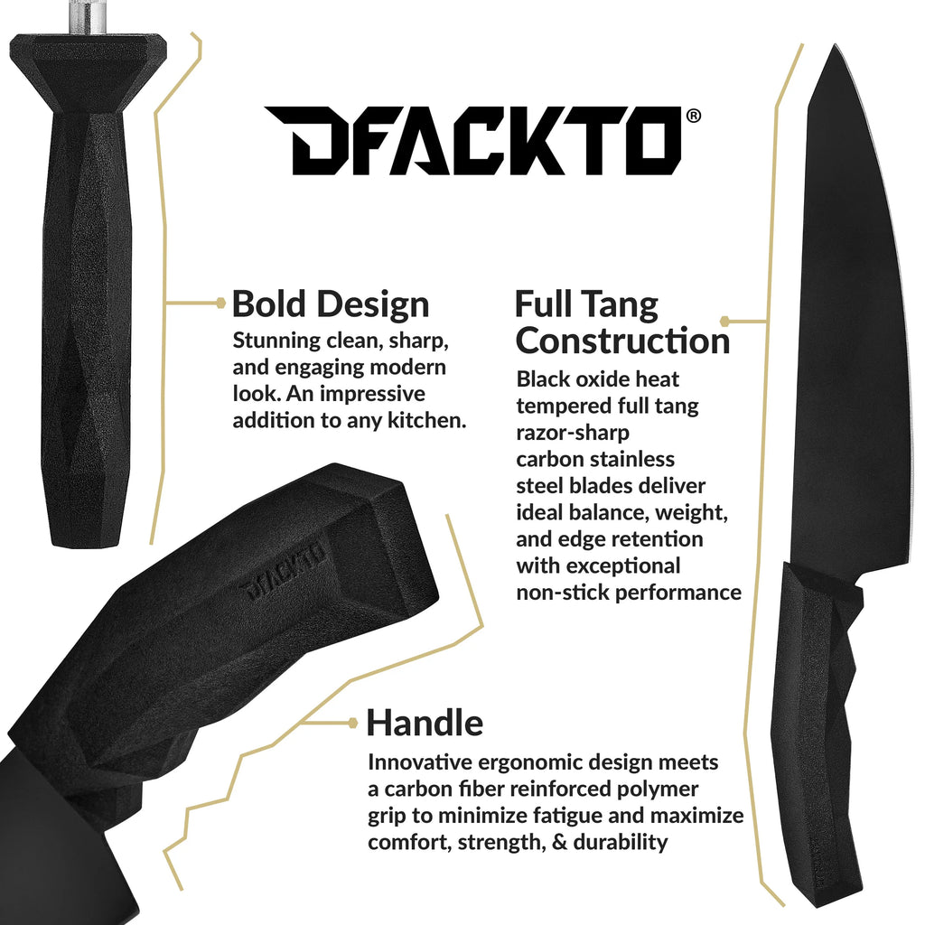 15 Piece Full Tang Black Kitchen Knife Block Set N73808
