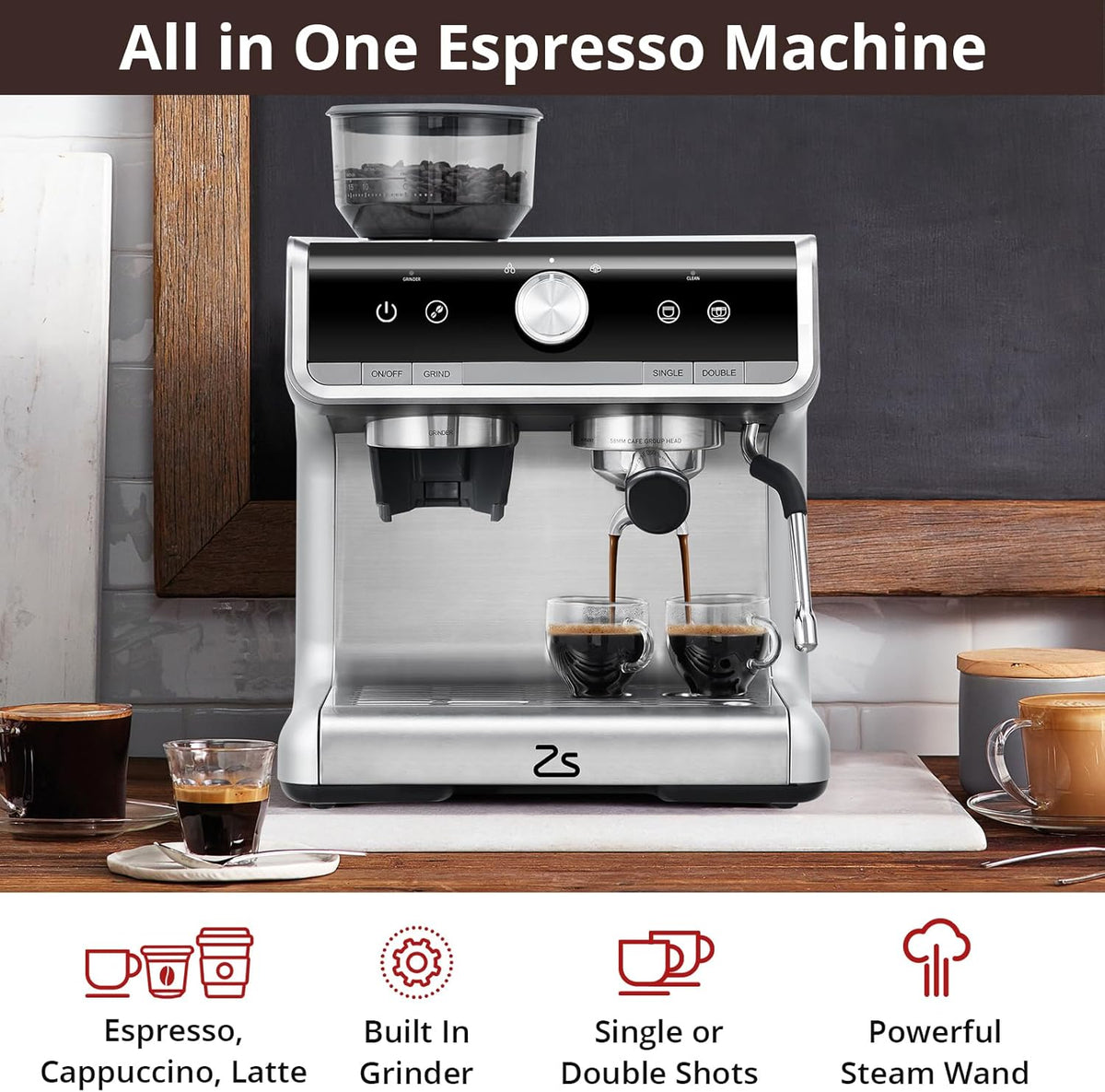Stainless Steel Espresso Machine 20 Bar Pressure with Milk Frother 2.8l Water Tank T849