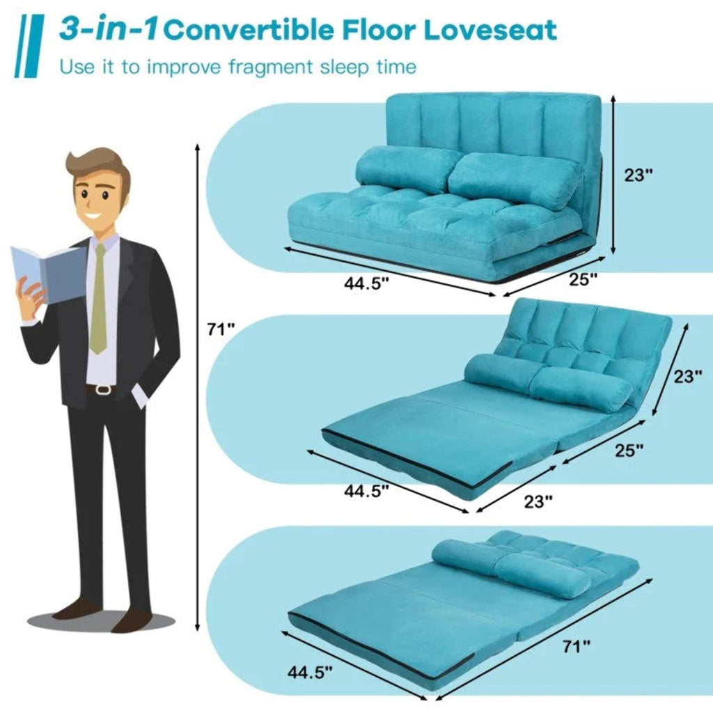 Teal Blue Foldable Floor Sofa Bed with Cloth Cover J30932