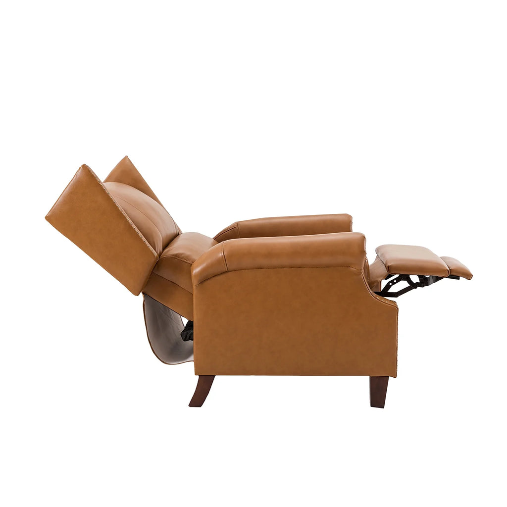 Genuine Leather Recliner with Nailhead Trims and Solid Wood Legs B864