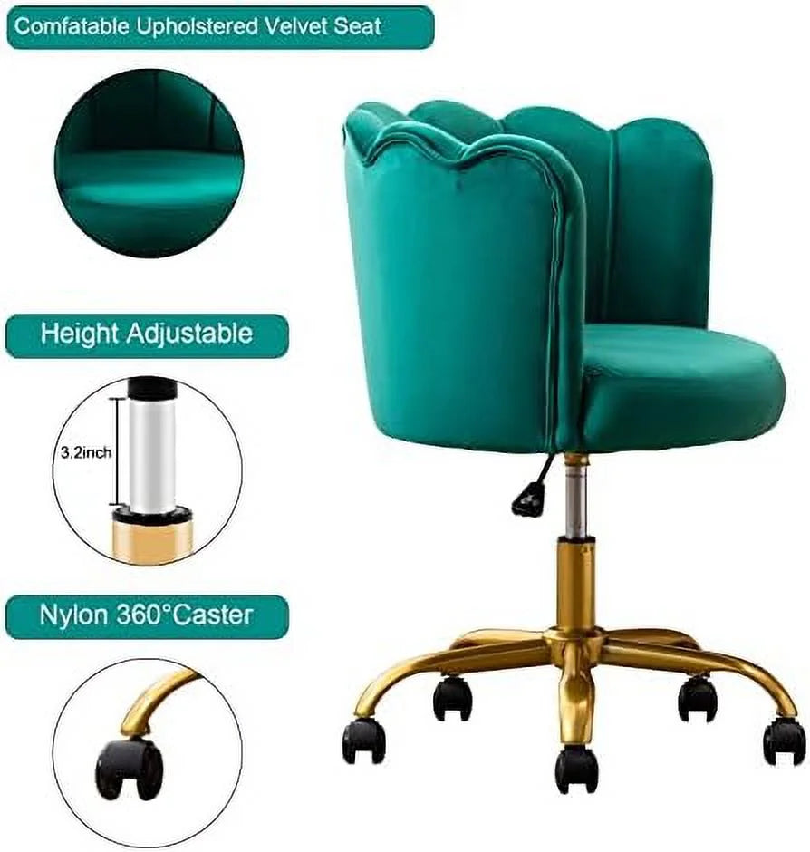 Velvet Height Adjustable Swivel Rolling Chair with Metal Base I97782