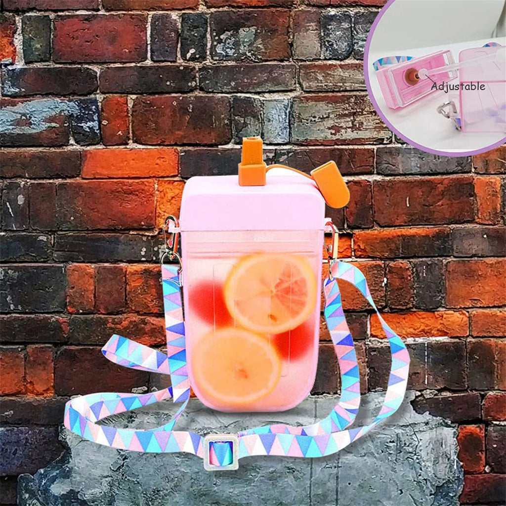 Translucent Water Bottle with Straw and Shoulder Strap G15743