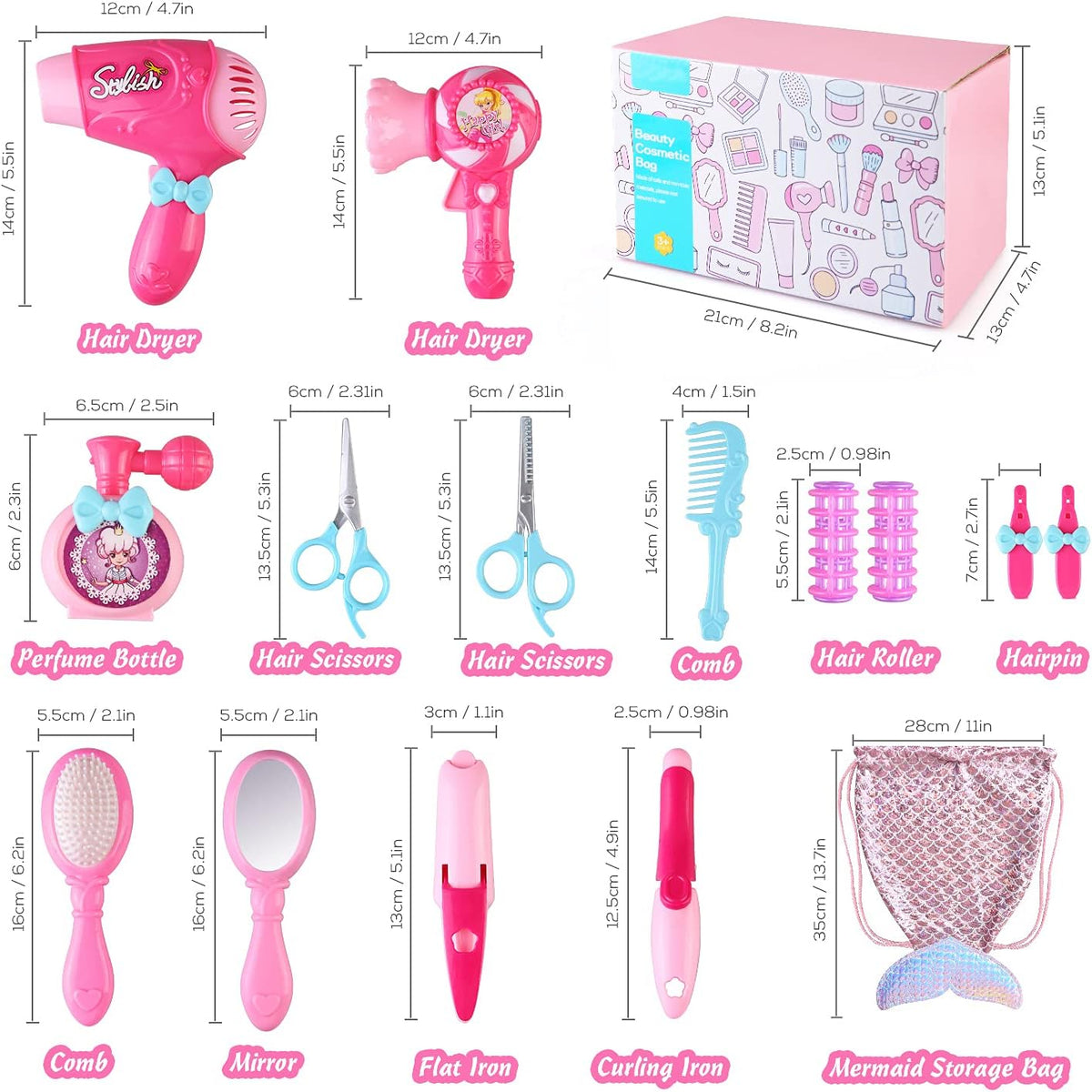 Kids Hair Salon Toy Set with Hair Dryer Hair Curler and Beauty Accessories R3643