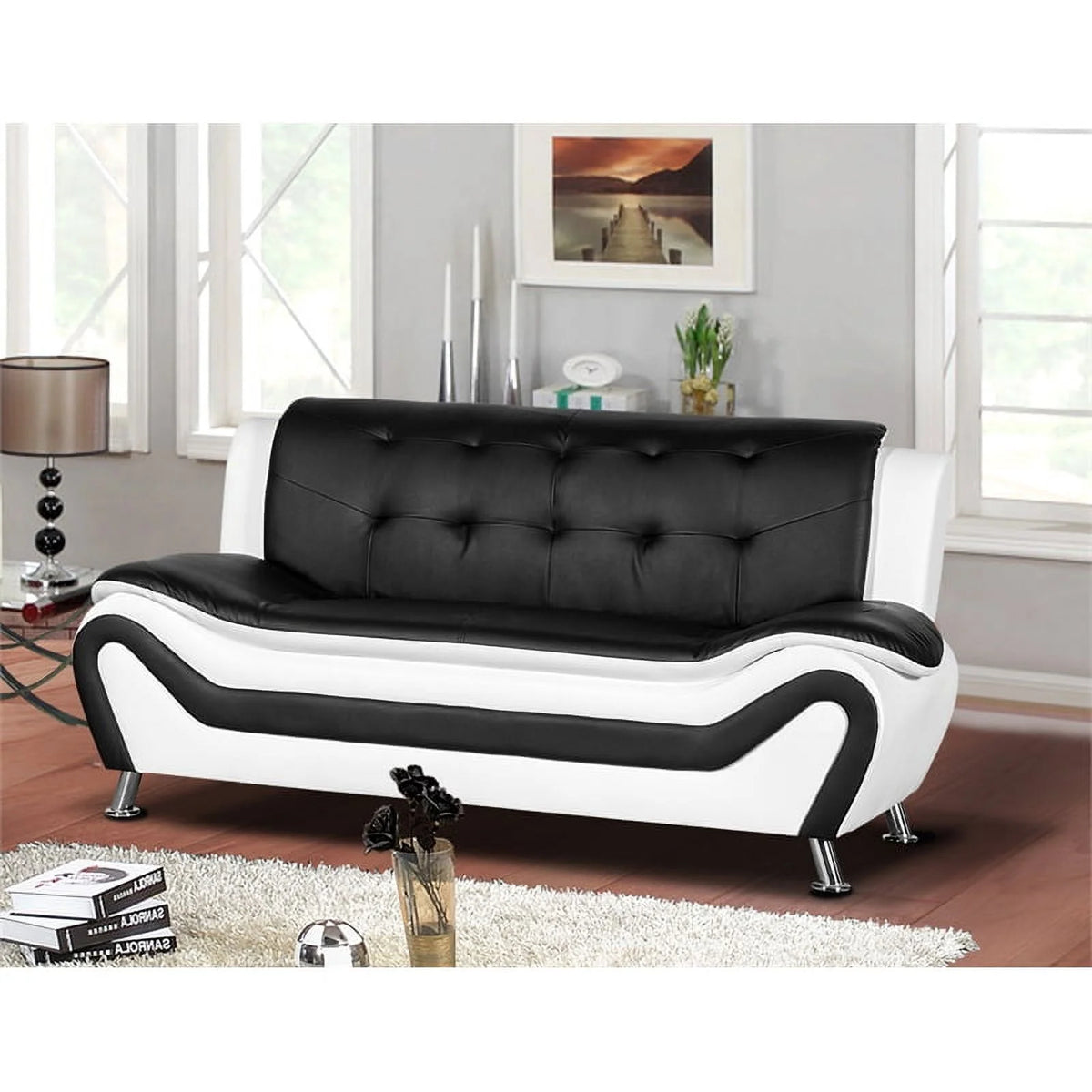3-Piece Set with Sofa and 2 Club Chairs in Black & White Z1968