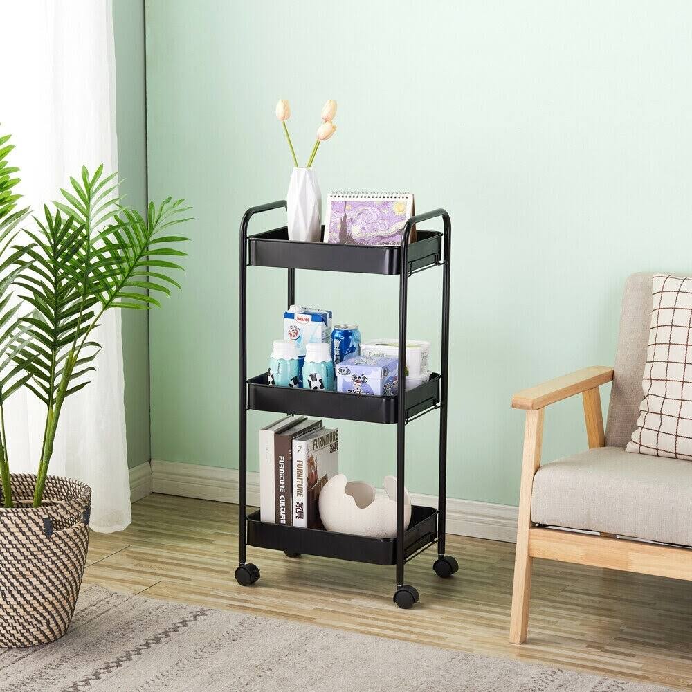 Blue 3-Layer Mobile Utility Trolley with Casters H19717