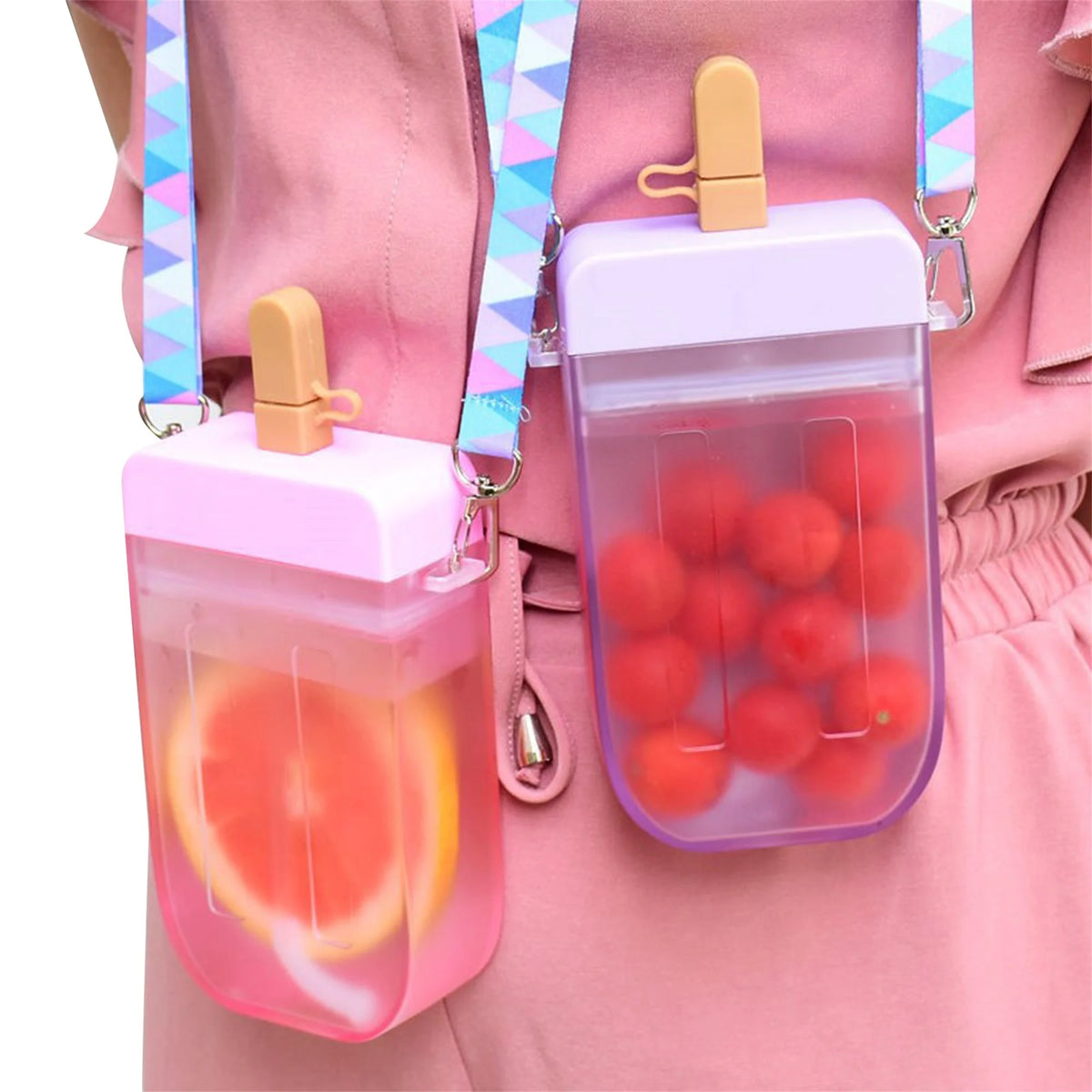Translucent Water Bottle with Straw and Shoulder Strap G15743