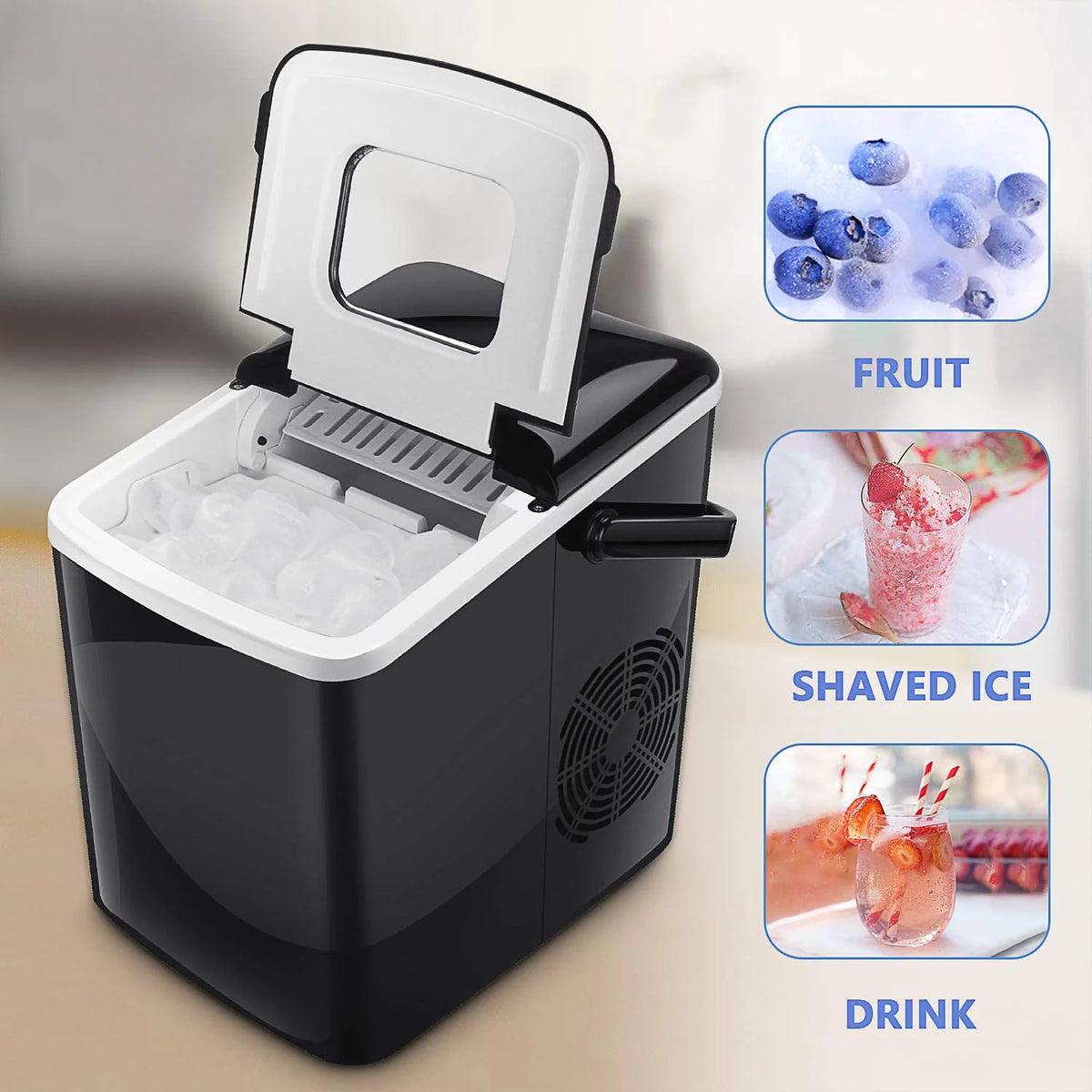 Portable Ice Maker 9 Cubes 26lbs 2 Ice Cube Sizes S700793