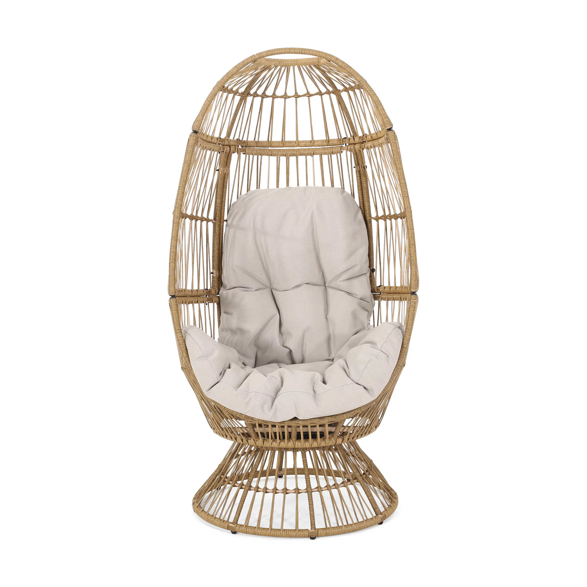 Light Brown Wicker Swivel Egg Chair with Cushion W16487