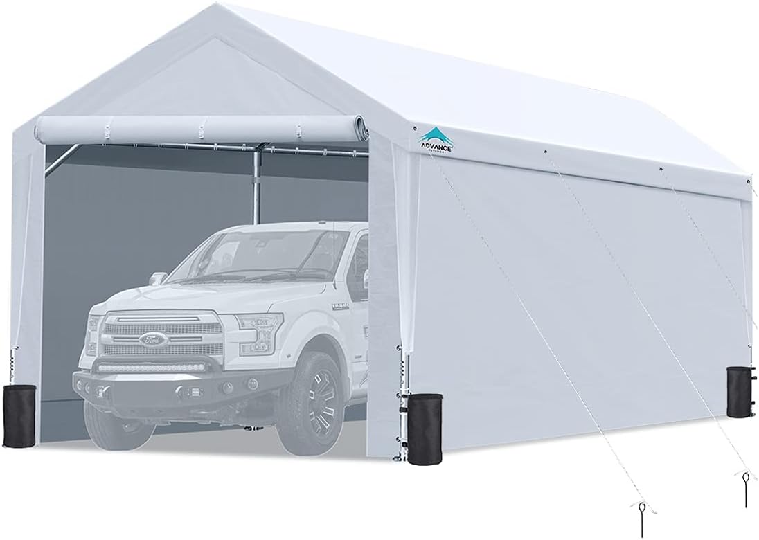10'x20' Heavy Duty Steel Carport with Sidewalls and Doors I535