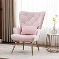 Velvet Buttoned Accent Arm Lounge Chair with Golden Plated Metal Legs & Pillow High Wingback Chair T9082