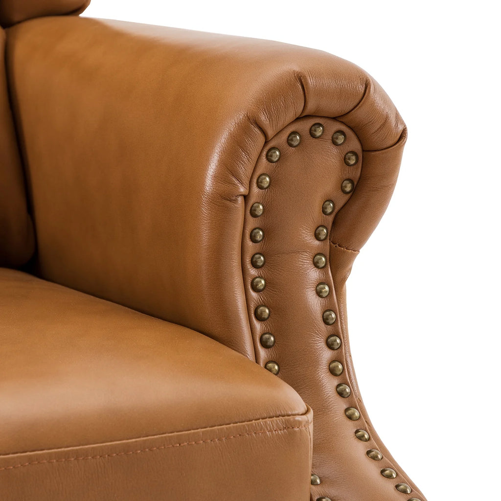 Genuine Leather Recliner with Nailhead Trims and Solid Wood Legs B864
