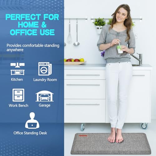 Anti Slip 7/8 inchs Anti Fatigue Kitchen Floor Mat, Waterproof Kitchen Runner (Light Gray, 17.3" x 39") P591590