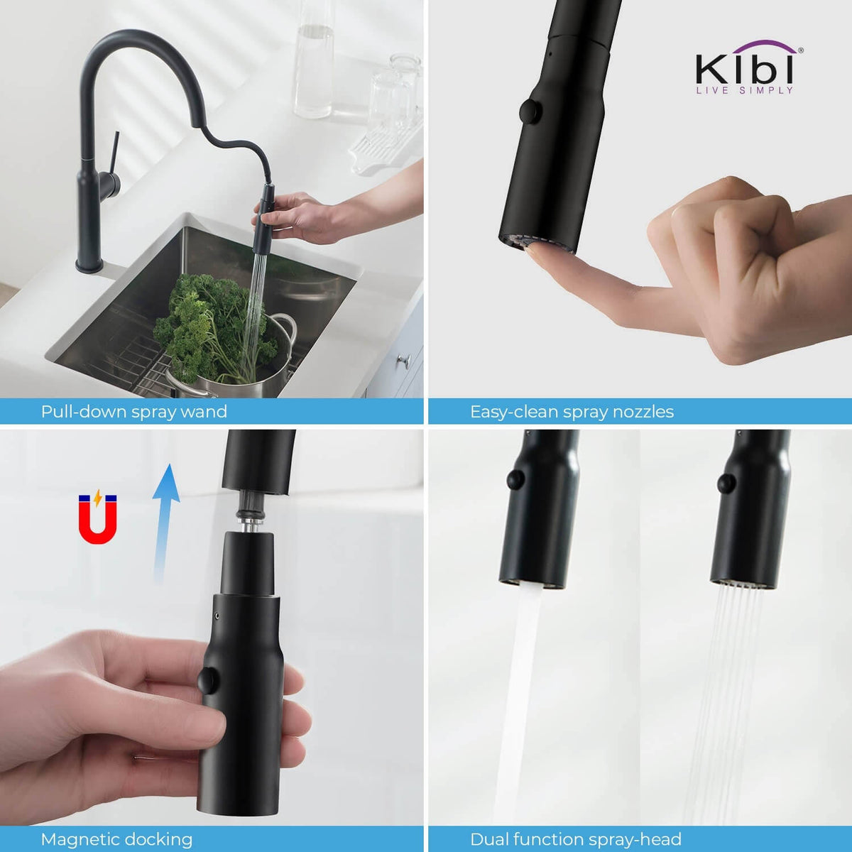 Black Single Level Kitchen Faucet with Sprayer Y741