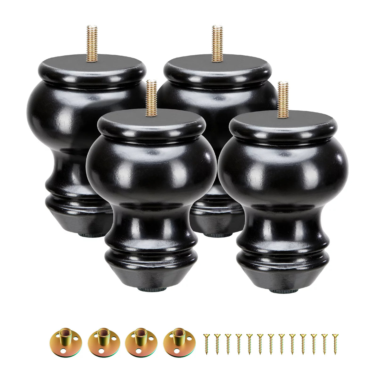 4 Inches Turned Concave Solid Wood Furniture Legs with Adjustable Leveler J42199