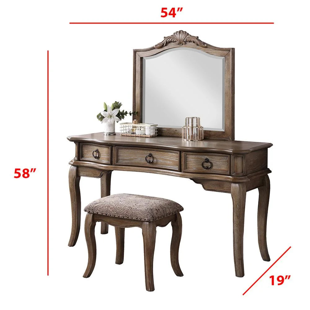 Wooden Makeup Vanity Set with Mirror and Stool D50187