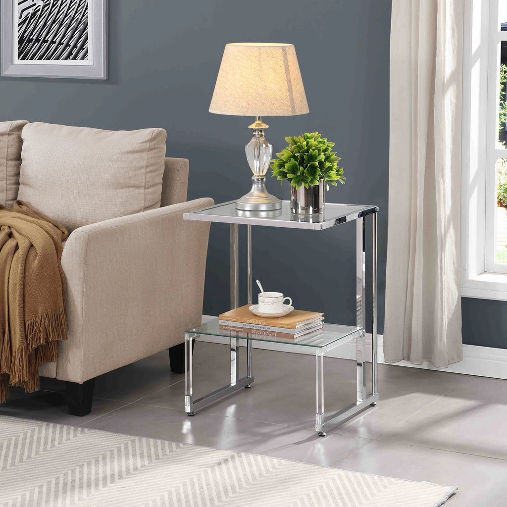Chrome 2-Tier Acrylic Glass Top C Shape Side Table J1958