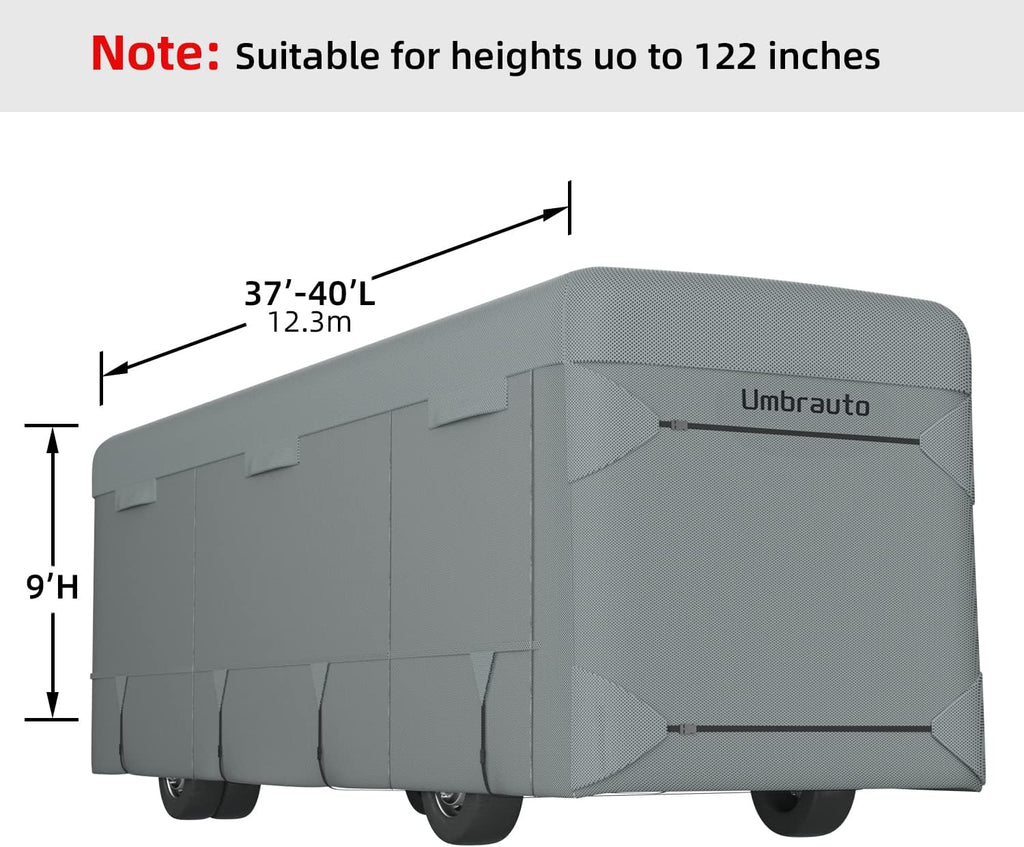 RV Cover for 37' to 40' Motorhome with 2Pcs Extra Straps, Adhesive Repair Patches, 6 Gutter Covers P83687