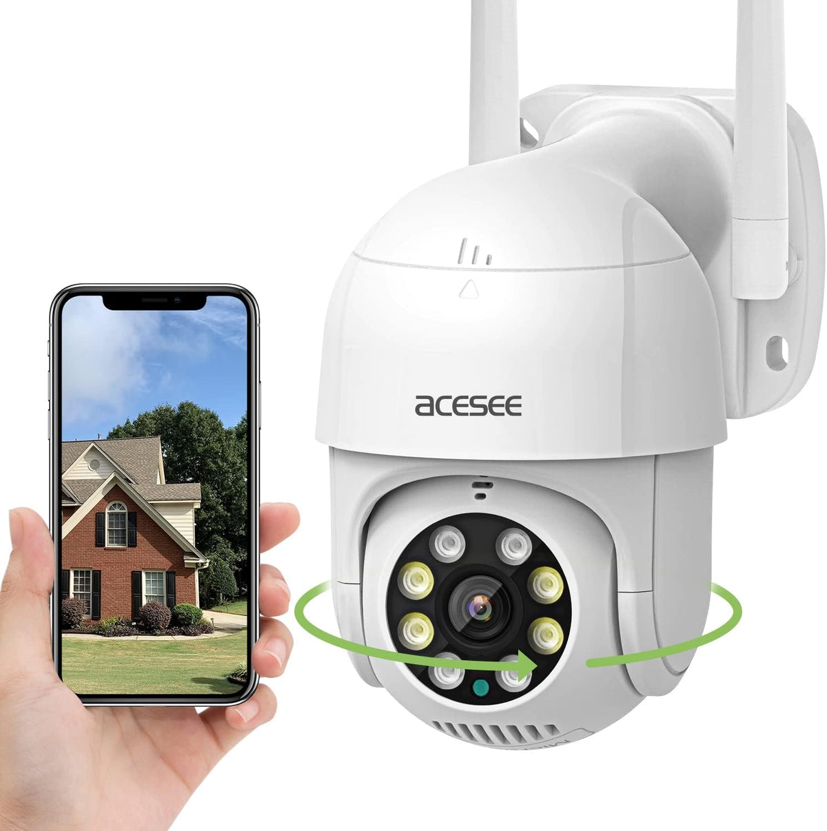 360° View 1080P WiFi Pan/Tilt Night Vision 2-Way Audio Motion Detection IP65 Weatherproof Security Camera (White×2) Q632