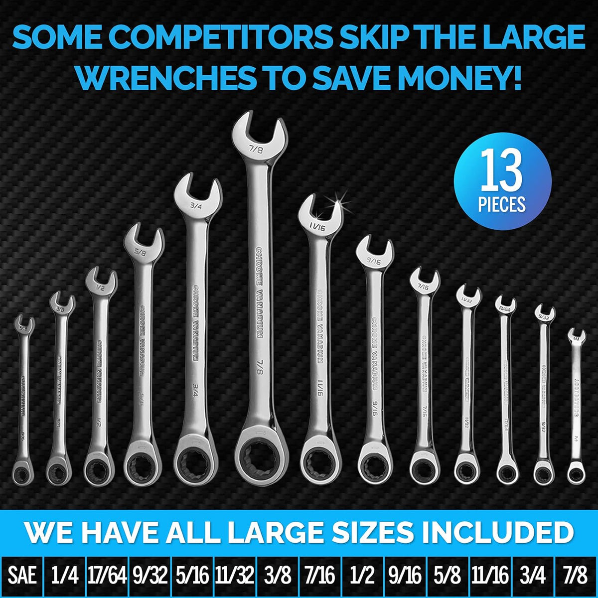 13 Pieces Slim Profile Ratcheting Wrench with Rack Organizer B188