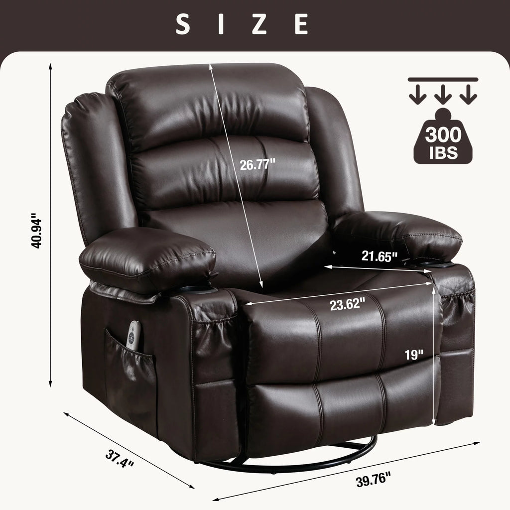 Brown Ergonomic Swivel Rocker Recliner Chair with Vibration Massage and Heat L81480