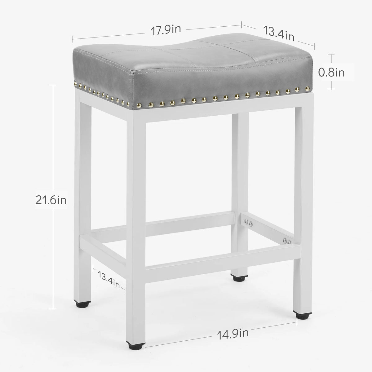 Bar Stools Set of 2, 24 Inch Metal Base PU Leather Saddle Seats, Gray S4990