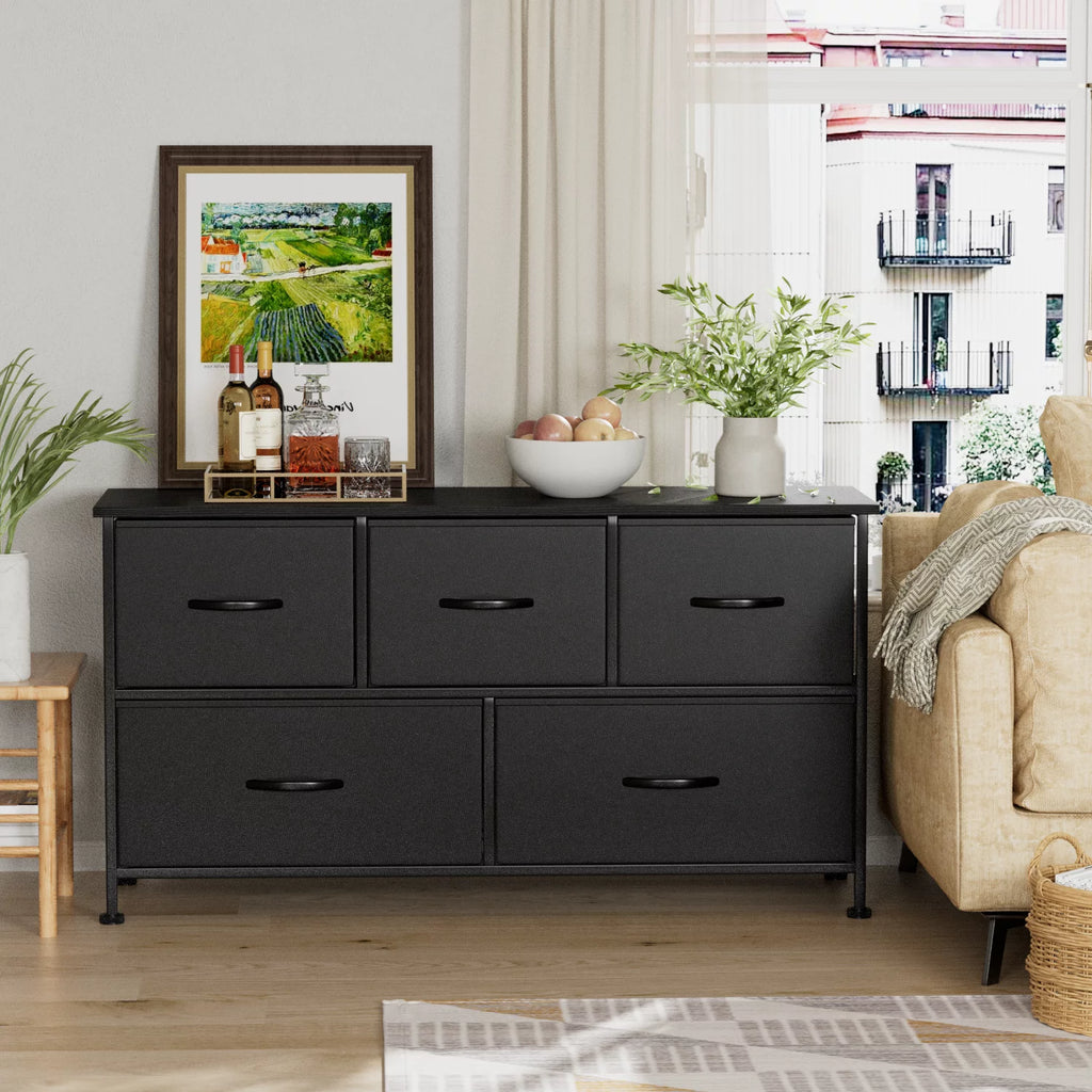 Black 5 Drawer Fabric Dresser T9288
