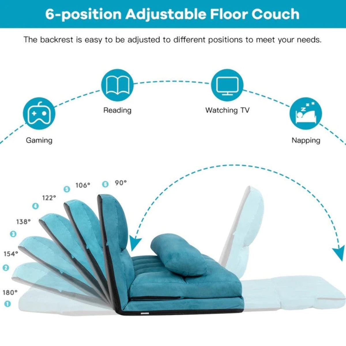 Teal Blue Foldable Floor Sofa Bed with Cloth Cover J30932