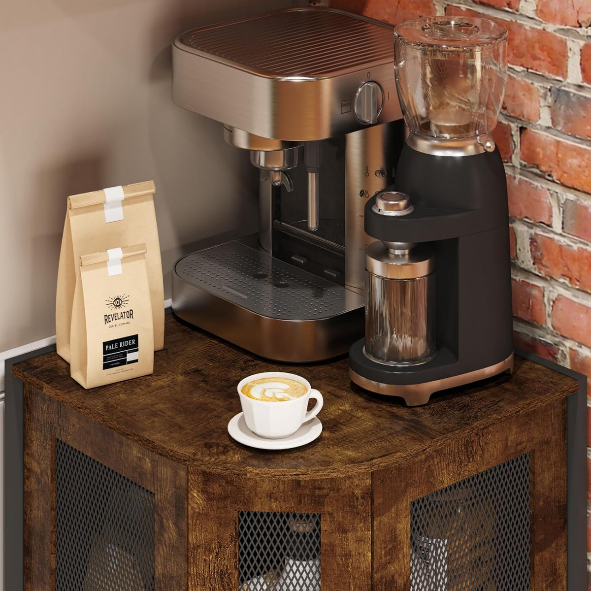 3-Tier Rustic Wood Coffee Bar Cabinet with Storage Shelf T992086