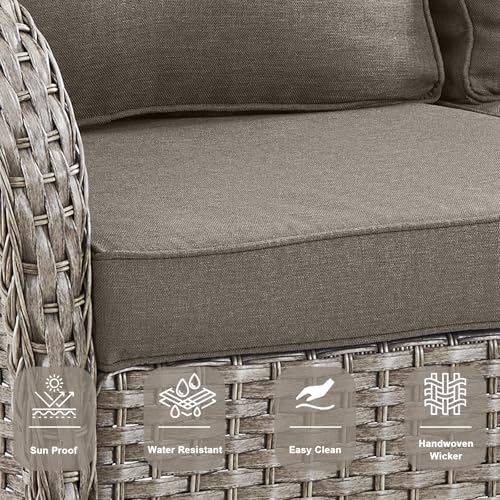 Brown Wicker High Back Patio Club Chair Set of 2 with Removable Cushions G921232